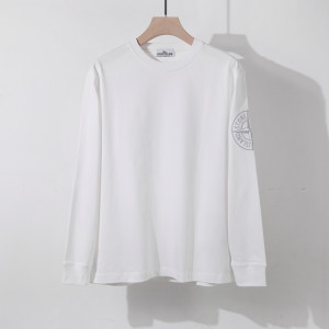 Stone 로고 자수 라운드넥 긴팔 티셔츠