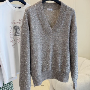 Brunello Cucinelli 스팽글 V넥 니트